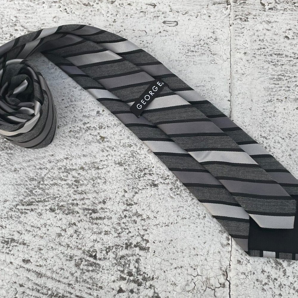 George Men Tie Black/Gray Tone Striped Necktie - Picture 5 of 7